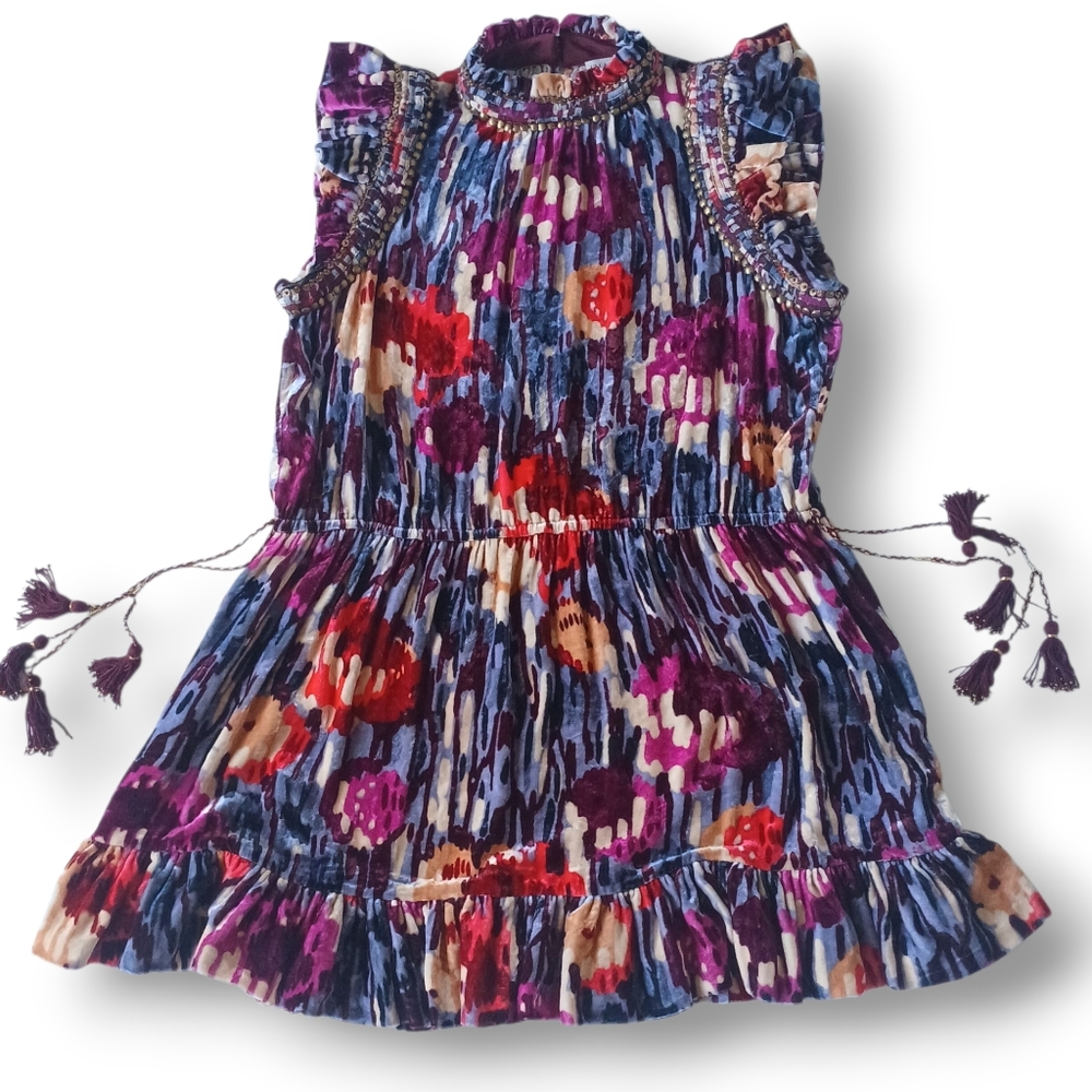 Ulla Johnson Velvet Penny Mini Dress Multicolor Ruffle hem, Size 2
